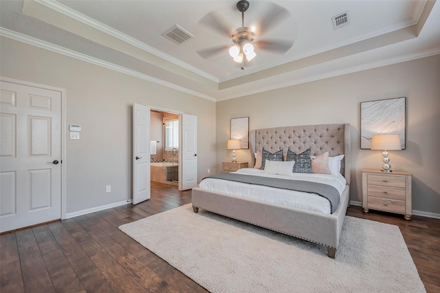 bedroom with visible vents, baseboards, and dark wood-style floors