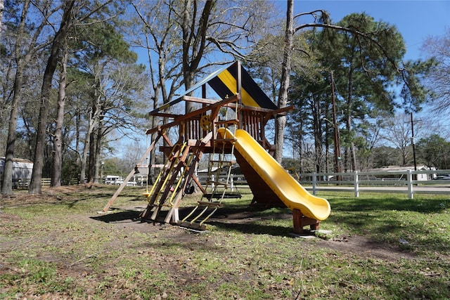 community jungle gym with fence