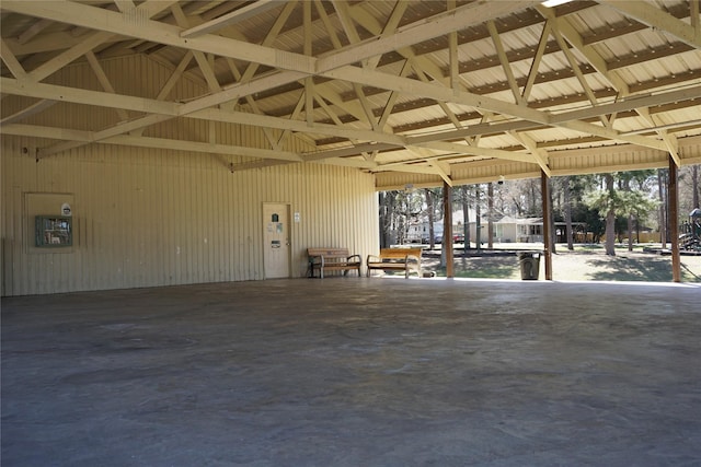 interior space featuring metal wall