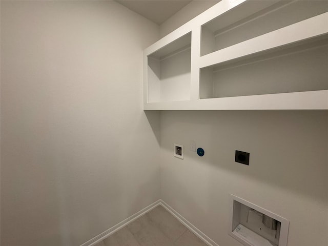 19127 Hazel Firs Ln, Magnolia, TX 77355 - clothes washing area featuring electric dryer hookup, hookup for a washing machine, baseboards, and gas dryer hookup