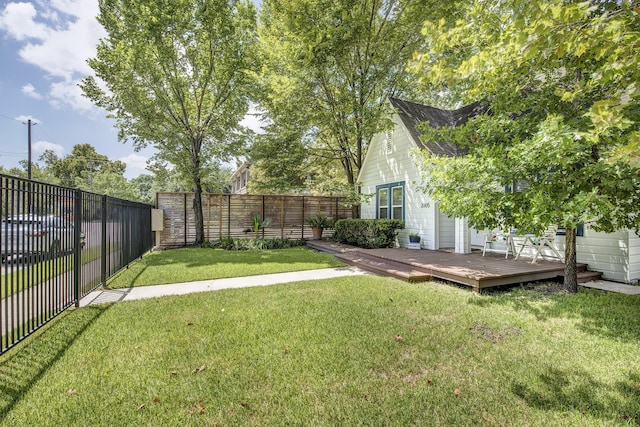 view of yard featuring a deck and a fenced backyard