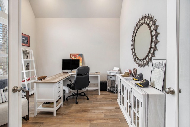 office area featuring light wood finished floors