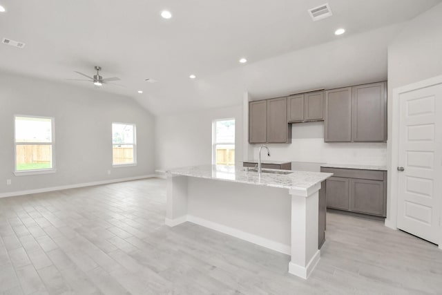 kitchen featuring a sink, visible vents, and gray cabinets