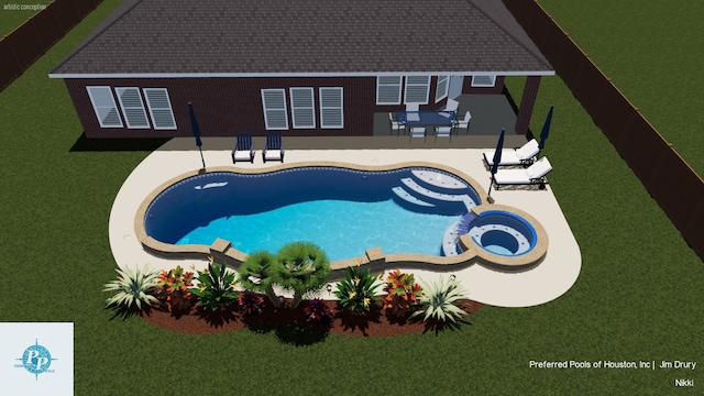 view of pool with a patio area and a yard