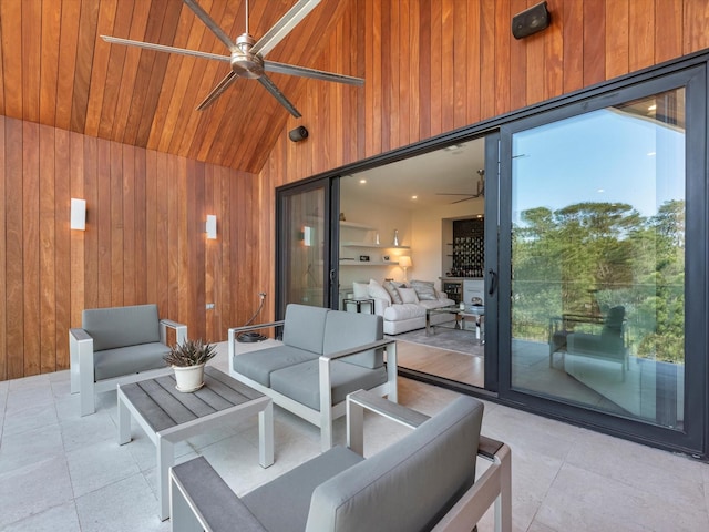 view of patio with an outdoor hangout area and a ceiling fan