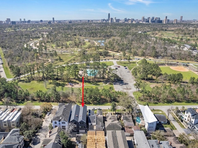 drone / aerial view with a city view