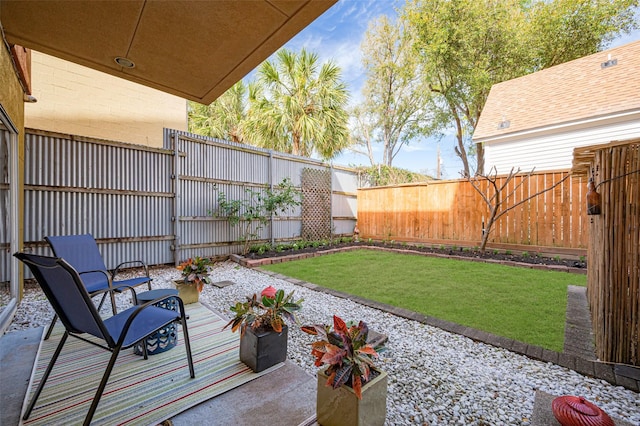 view of yard with a patio and a fenced backyard