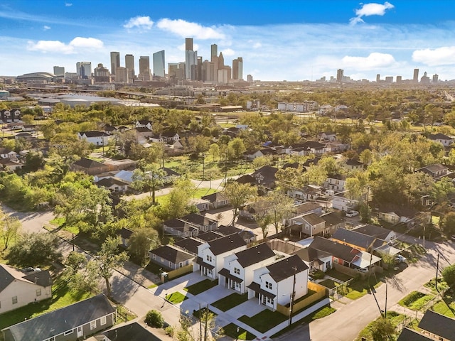 drone / aerial view with a city view