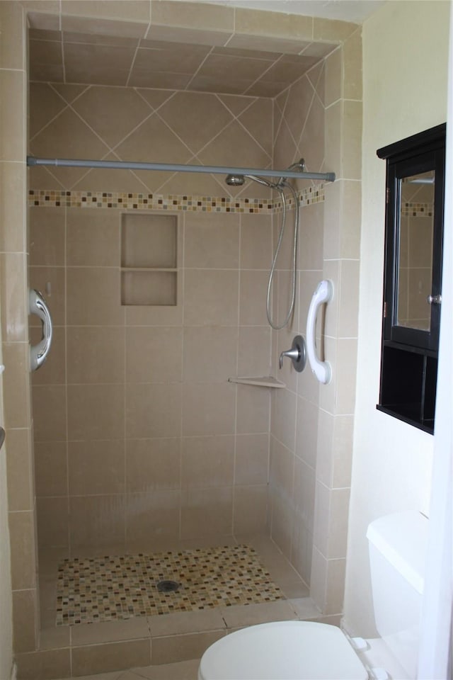 full bathroom with a shower stall and toilet