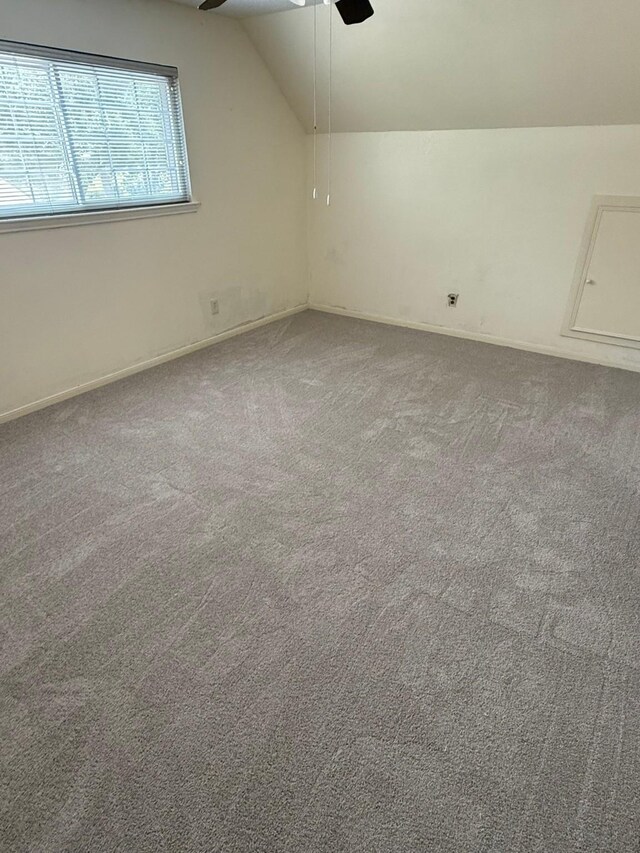 1727 Eastfield Dr, Missouri City, TX 77459 - bonus room featuring carpet, baseboards, lofted ceiling, and a ceiling fan