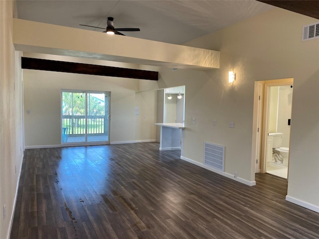 9 Flounder Cir, Freeport, TX 77541 - unfurnished living room with a ceiling fan and dark wood finished floors