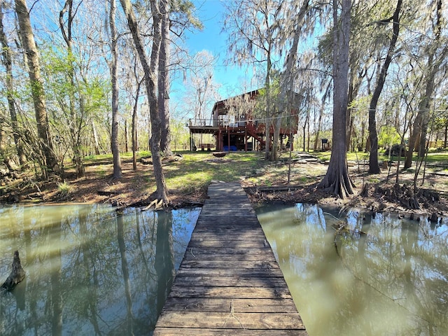 view of dock featuring stairway