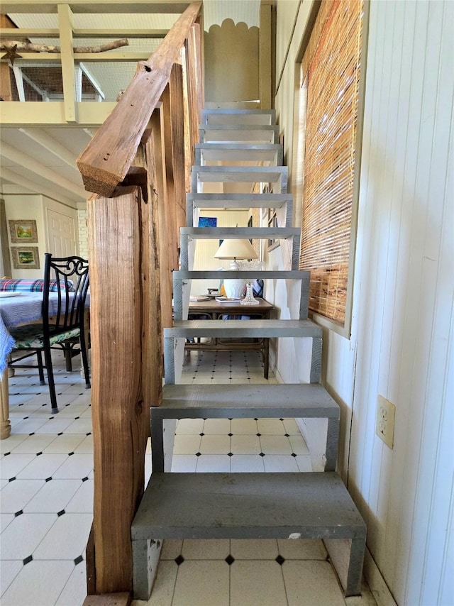 stairs with wooden walls