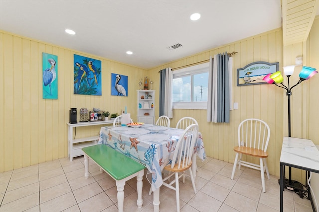 dining space featuring light tile patterned floors, visible vents, and recessed lighting