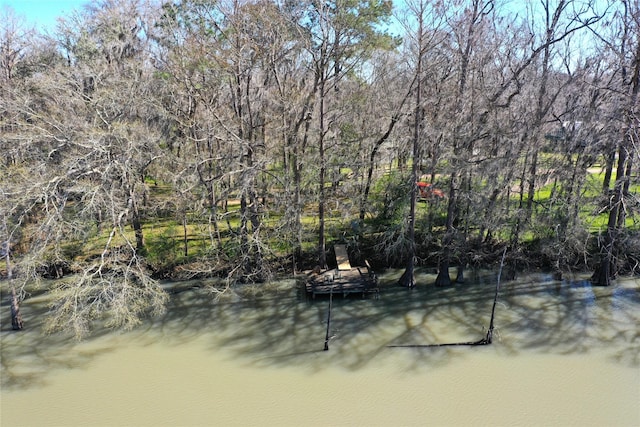 exterior space with a wooded view