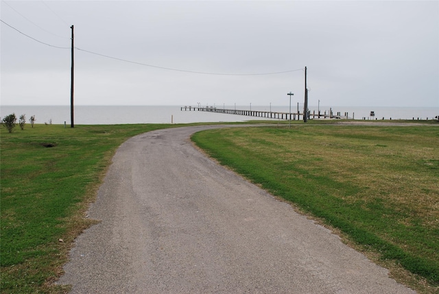 view of road with a water view