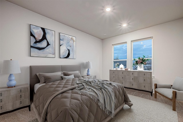 carpeted bedroom featuring recessed lighting