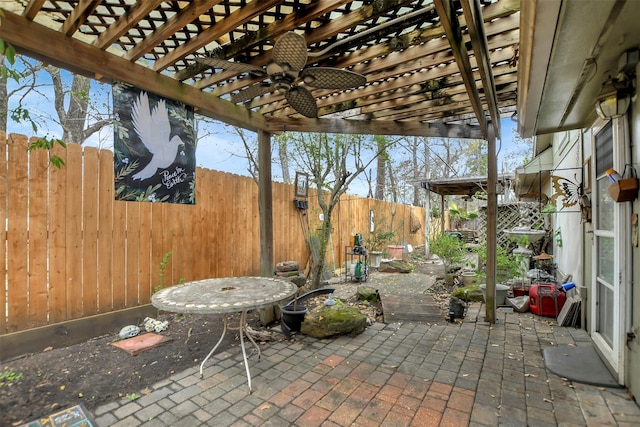 view of patio featuring a pergola and a fenced backyard