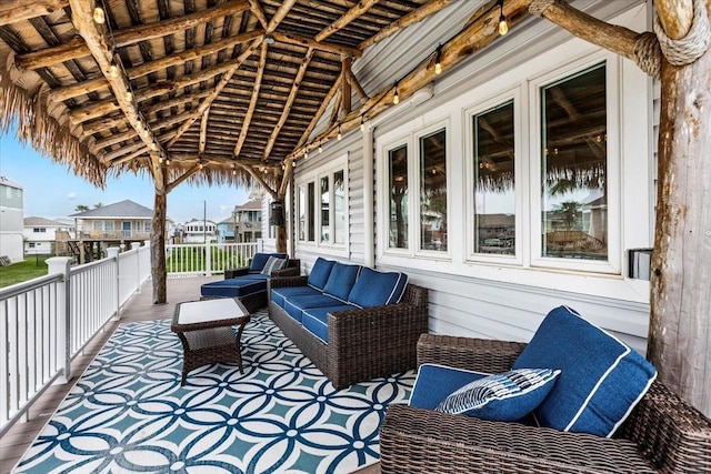 view of patio / terrace featuring a residential view and outdoor lounge area