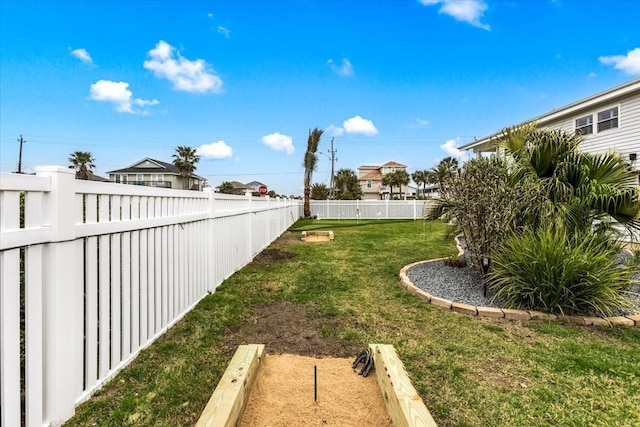 view of yard with a fenced backyard