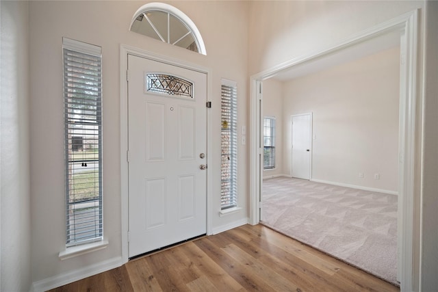 entrance foyer with baseboards and wood finished floors