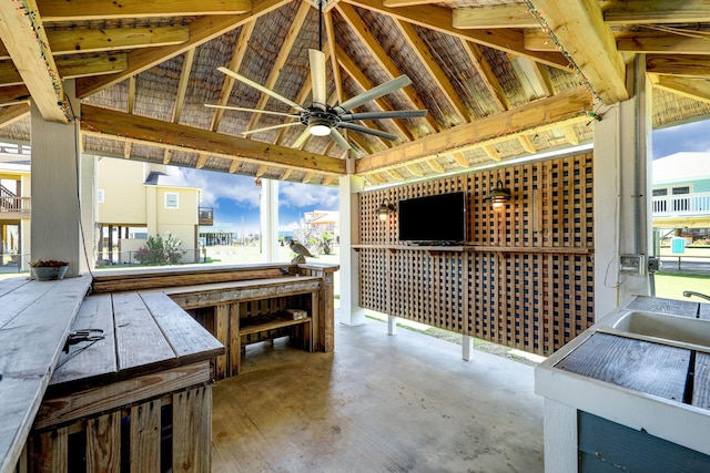 view of patio with a gazebo and ceiling fan