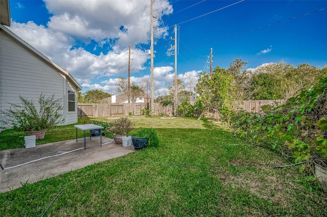view of yard with a patio area and a fenced backyard