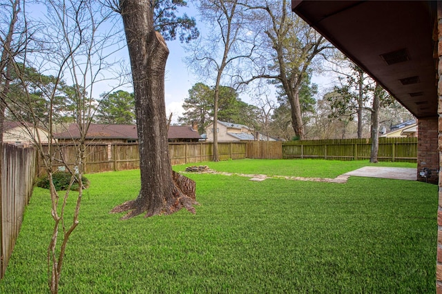 view of yard featuring a patio and a fenced backyard