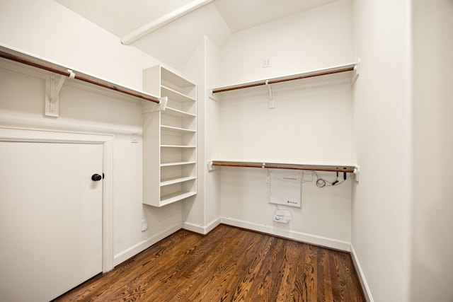 walk in closet with wood finished floors