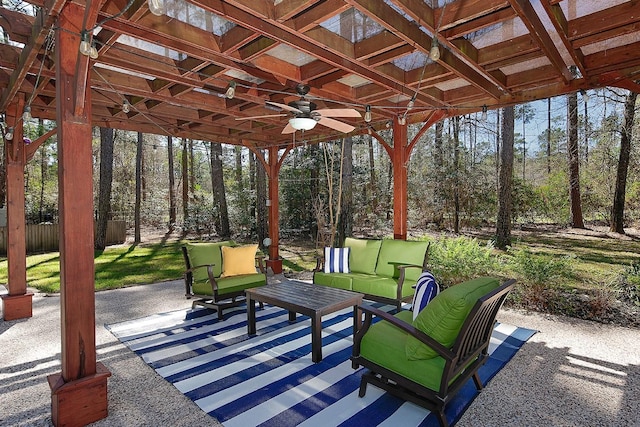 view of patio / terrace featuring an outdoor hangout area and ceiling fan