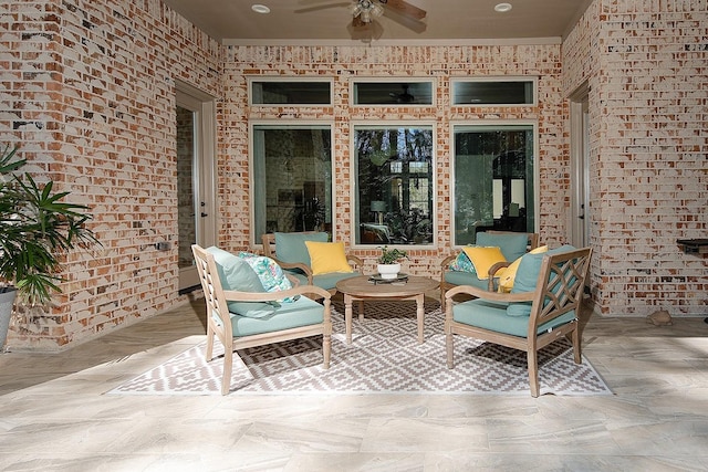 view of patio featuring outdoor lounge area and a ceiling fan