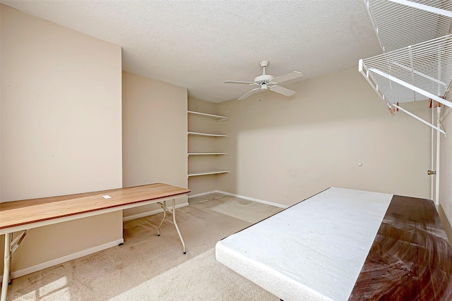 interior space with carpet flooring and a ceiling fan