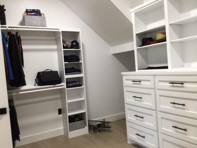 walk in closet with light wood-type flooring