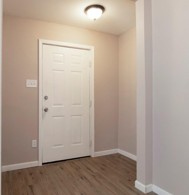 entryway featuring baseboards and wood finished floors