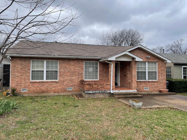 ranch-style house featuring crawl space and brick siding