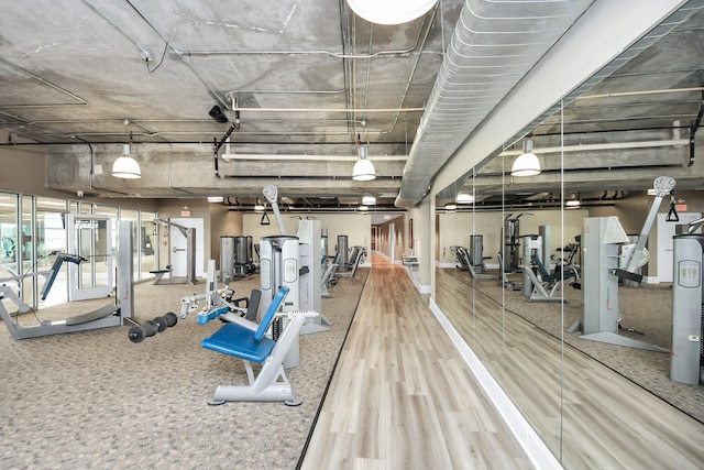 workout area featuring wood finished floors