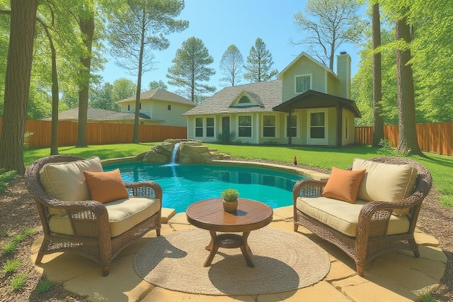 18 Valley Mead Pl, Conroe, TX 77384 - view of swimming pool featuring a fenced backyard, a patio, and outdoor lounge area