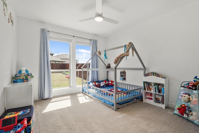 bedroom with carpet and ceiling fan