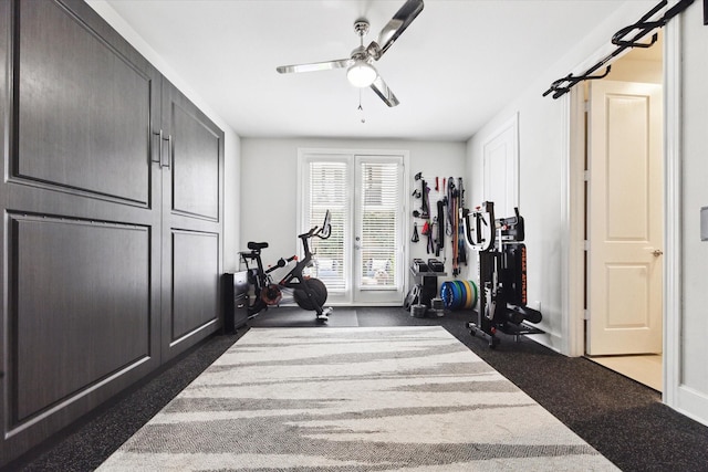 exercise room featuring a ceiling fan