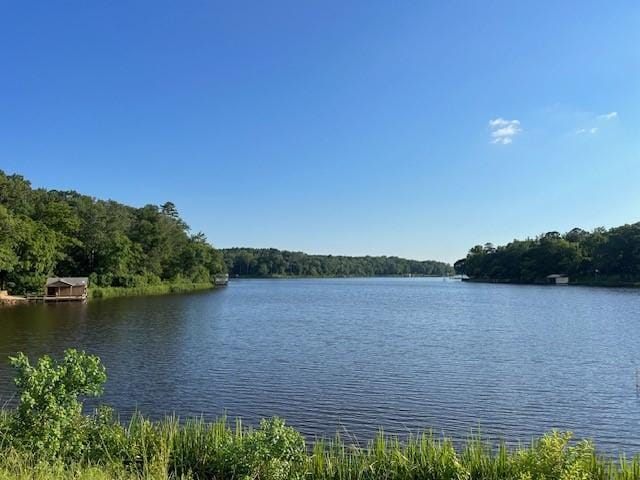 property view of water featuring a forest view