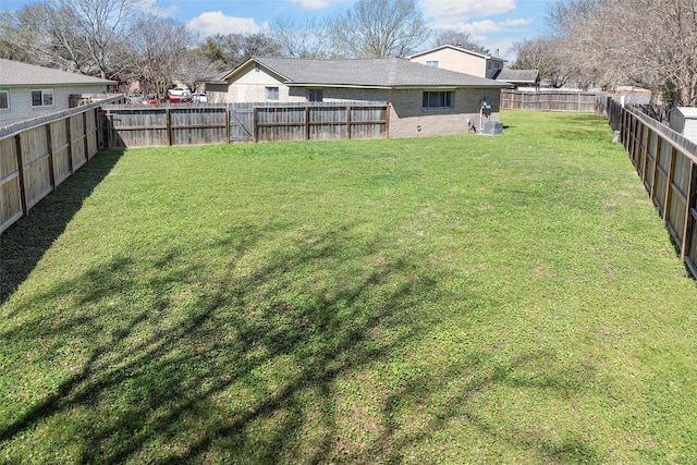 view of yard with a fenced backyard