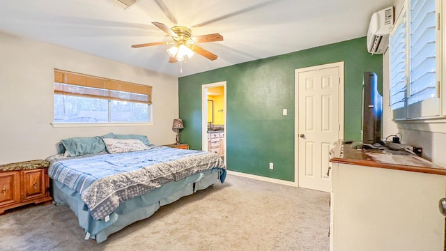 17866 Magnolia Ln, New Caney, TX 77357 - bedroom with an AC wall unit, carpet floors, and ceiling fan