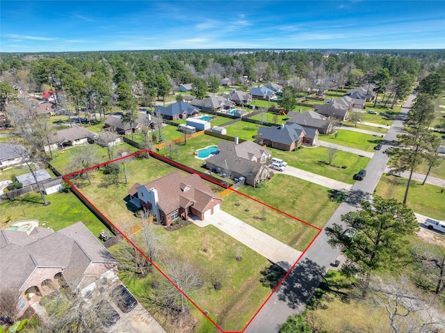 drone / aerial view with a residential view