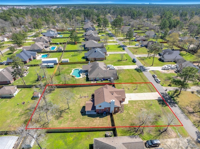 bird's eye view with a residential view