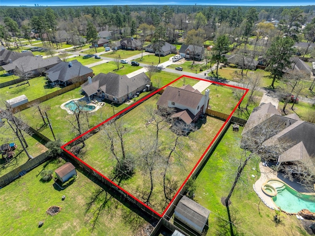 drone / aerial view with a residential view