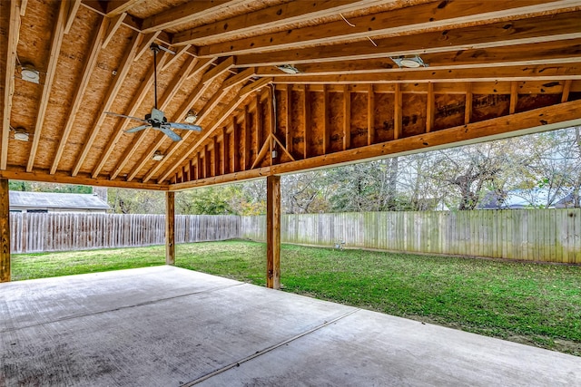 view of patio / terrace featuring ceiling fan and a fenced backyard