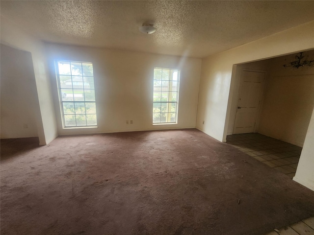 carpeted empty room featuring a wealth of natural light and a textured ceiling