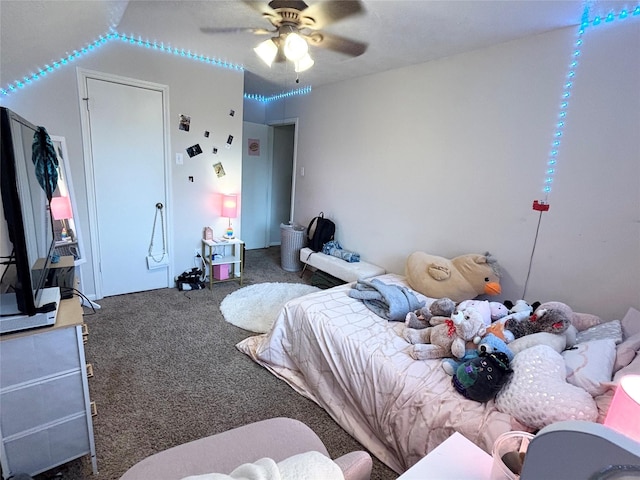 bedroom with carpet floors and ceiling fan