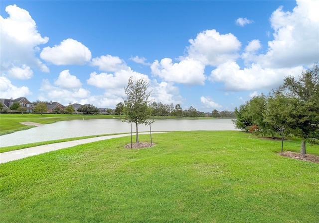 view of yard with a water view