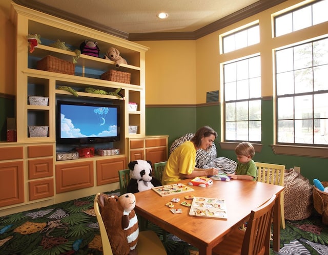 playroom with crown molding